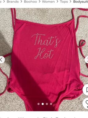 NEW WITH TAG Boohoo One-Piece Bodysuit — Hot Pink with Rhinestone Script